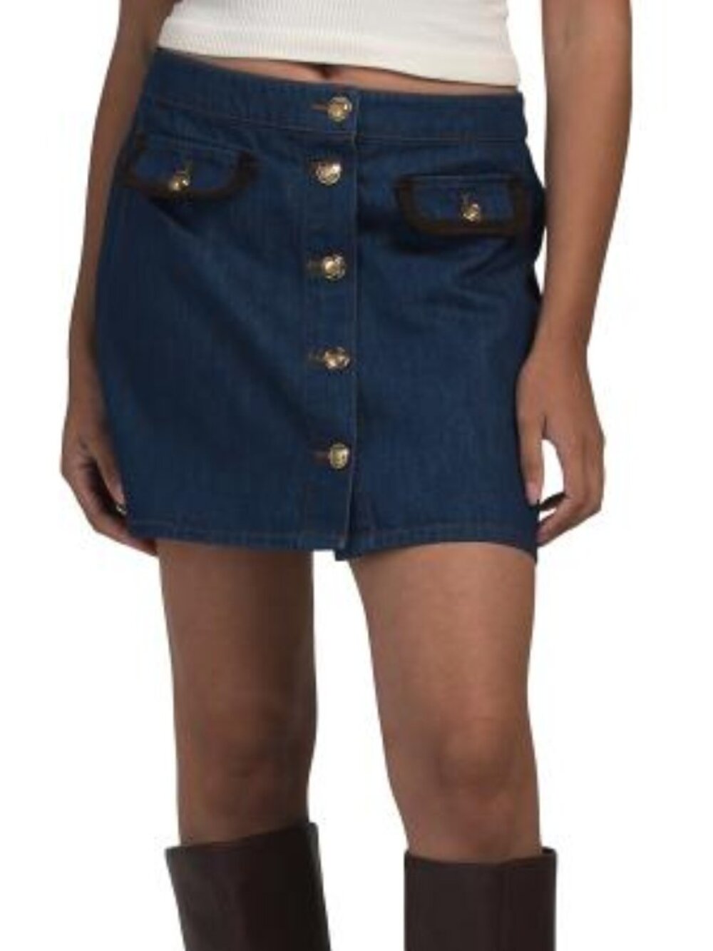 HOUSE OF HARLOW 1960 Repeat Mini A-line Denim Skirt With Buttons At Front - Picture 4 of 4